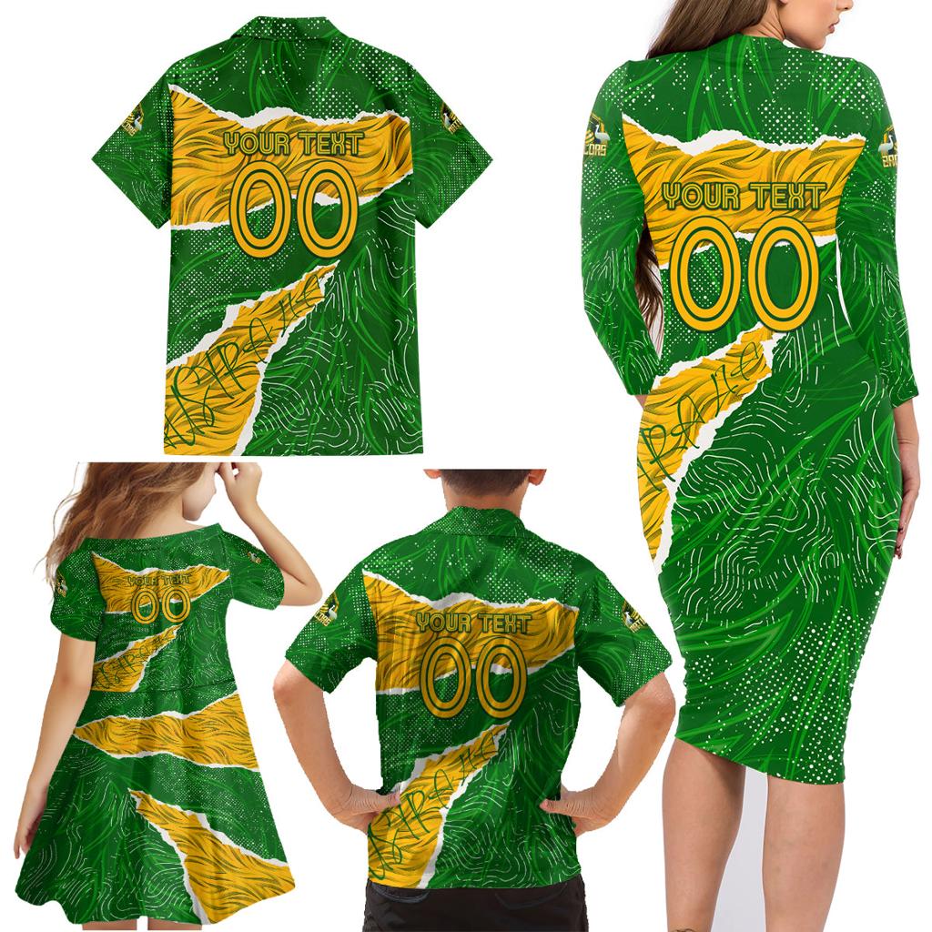 Personalised Matildas Family Matching Long Sleeve Bodycon Dress and Hawaiian Shirt Australia Soccer Fingerprint
