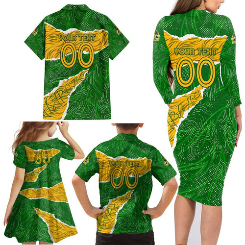 Personalised Matildas Family Matching Long Sleeve Bodycon Dress and Hawaiian Shirt Australia Soccer Fingerprint