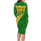 Personalised Matildas Family Matching Long Sleeve Bodycon Dress and Hawaiian Shirt Australia Soccer Fingerprint