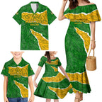 Personalised Matildas Family Matching Mermaid Dress and Hawaiian Shirt Australia Soccer Fingerprint