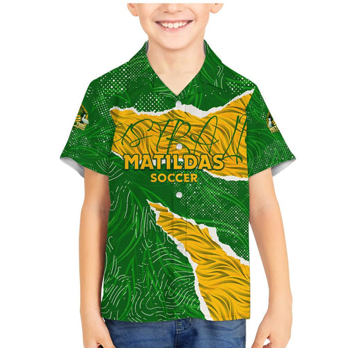Personalised Matildas Family Matching Mermaid Dress and Hawaiian Shirt Australia Soccer Fingerprint