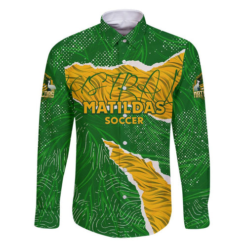 Personalised Matildas Family Matching Off The Shoulder Long Sleeve Dress and Hawaiian Shirt Australia Soccer Fingerprint