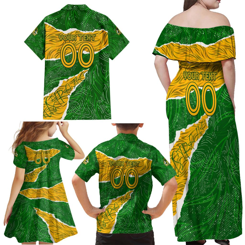 Personalised Matildas Family Matching Off Shoulder Maxi Dress and Hawaiian Shirt Australia Soccer Fingerprint