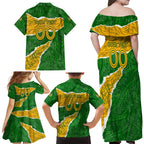 Personalised Matildas Family Matching Off Shoulder Maxi Dress and Hawaiian Shirt Australia Soccer Fingerprint