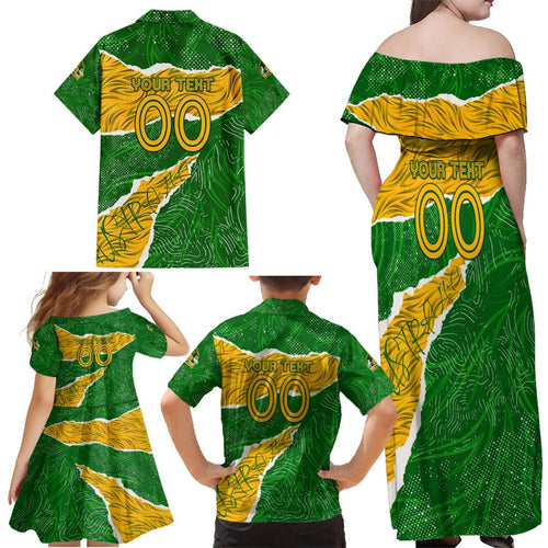 Personalised Matildas Family Matching Off Shoulder Maxi Dress and Hawaiian Shirt Australia Soccer Fingerprint