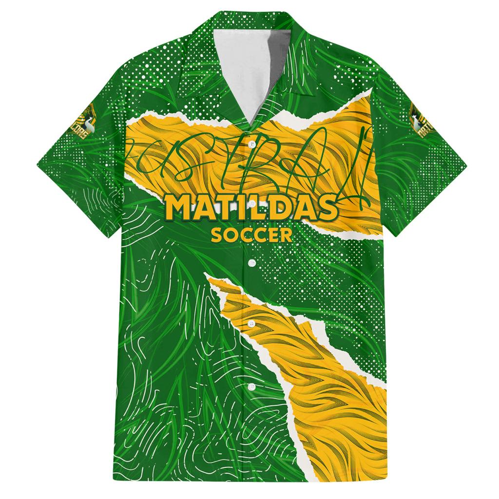 Personalised Matildas Family Matching Off Shoulder Maxi Dress and Hawaiian Shirt Australia Soccer Fingerprint