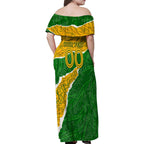 Personalised Matildas Family Matching Off Shoulder Maxi Dress and Hawaiian Shirt Australia Soccer Fingerprint