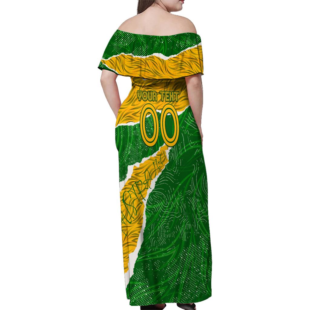 Personalised Matildas Family Matching Off Shoulder Maxi Dress and Hawaiian Shirt Australia Soccer Fingerprint