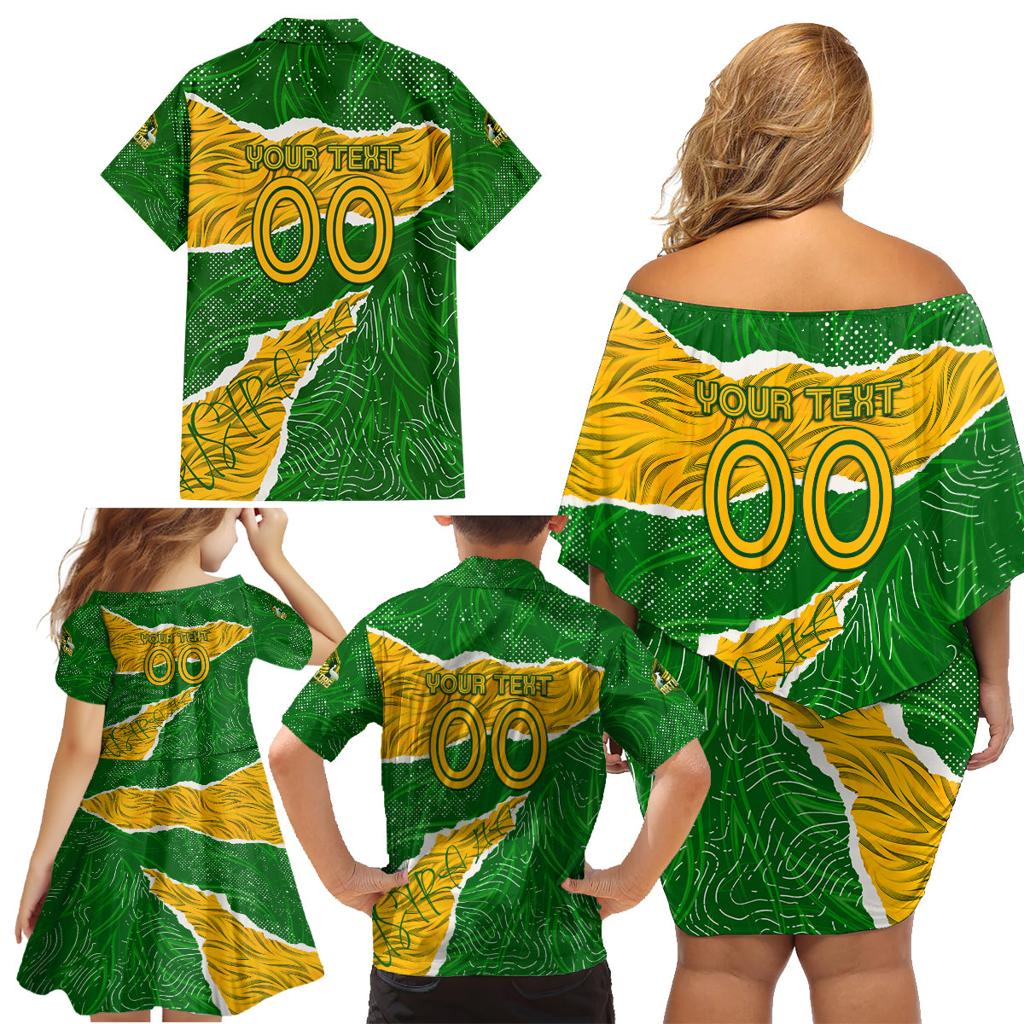 Personalised Matildas Family Matching Off Shoulder Short Dress and Hawaiian Shirt Australia Soccer Fingerprint
