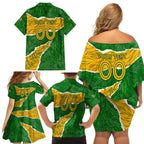 Personalised Matildas Family Matching Off Shoulder Short Dress and Hawaiian Shirt Australia Soccer Fingerprint