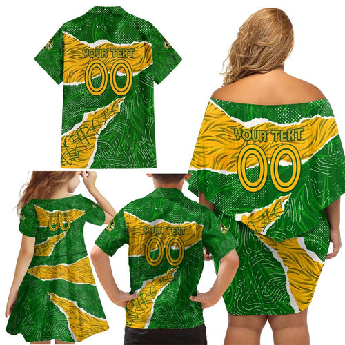 Personalised Matildas Family Matching Off Shoulder Short Dress and Hawaiian Shirt Australia Soccer Fingerprint