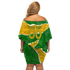 Personalised Matildas Family Matching Off Shoulder Short Dress and Hawaiian Shirt Australia Soccer Fingerprint