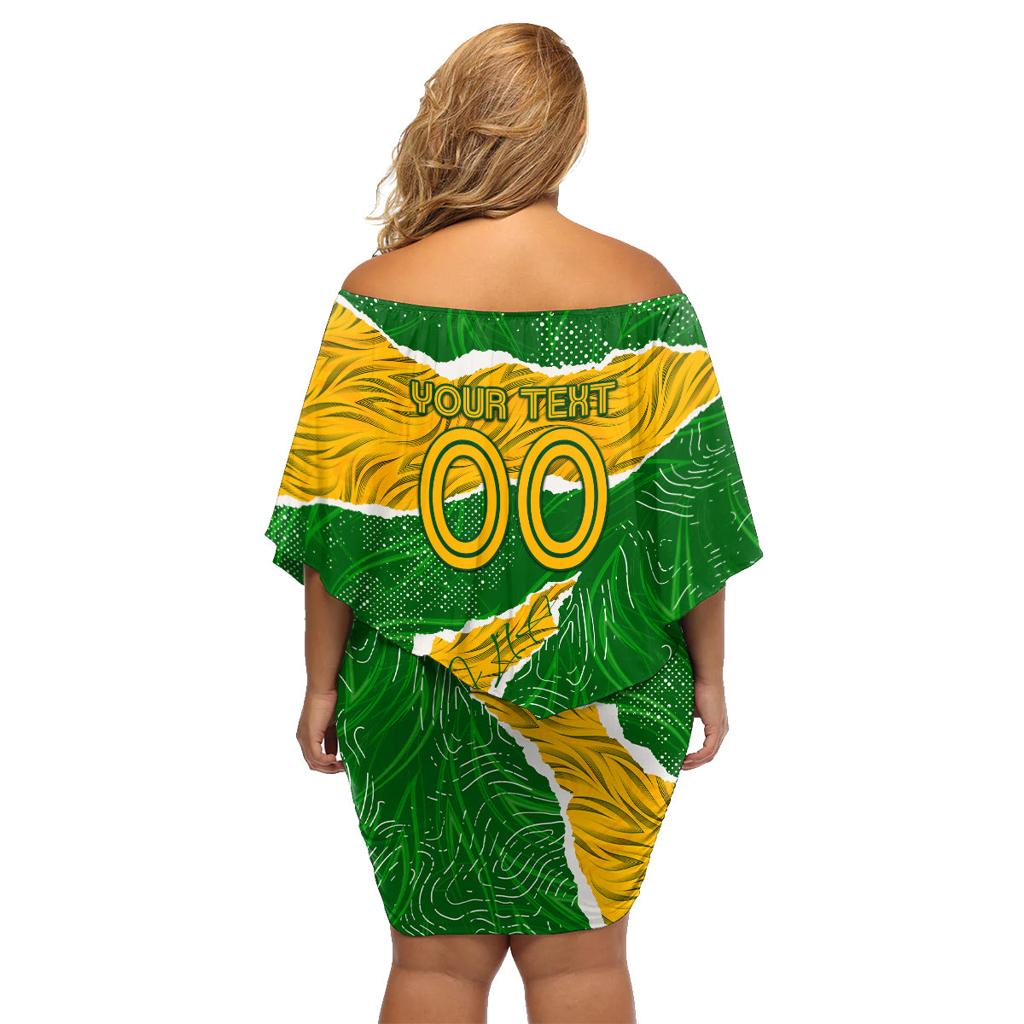 Personalised Matildas Family Matching Off Shoulder Short Dress and Hawaiian Shirt Australia Soccer Fingerprint