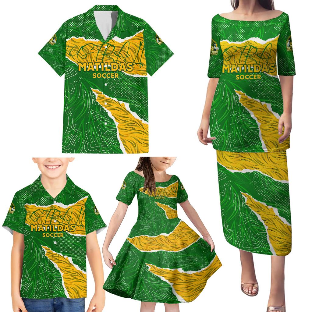Personalised Matildas Family Matching Puletasi and Hawaiian Shirt Australia Soccer Fingerprint