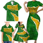 Personalised Matildas Family Matching Short Sleeve Bodycon Dress and Hawaiian Shirt Australia Soccer Fingerprint