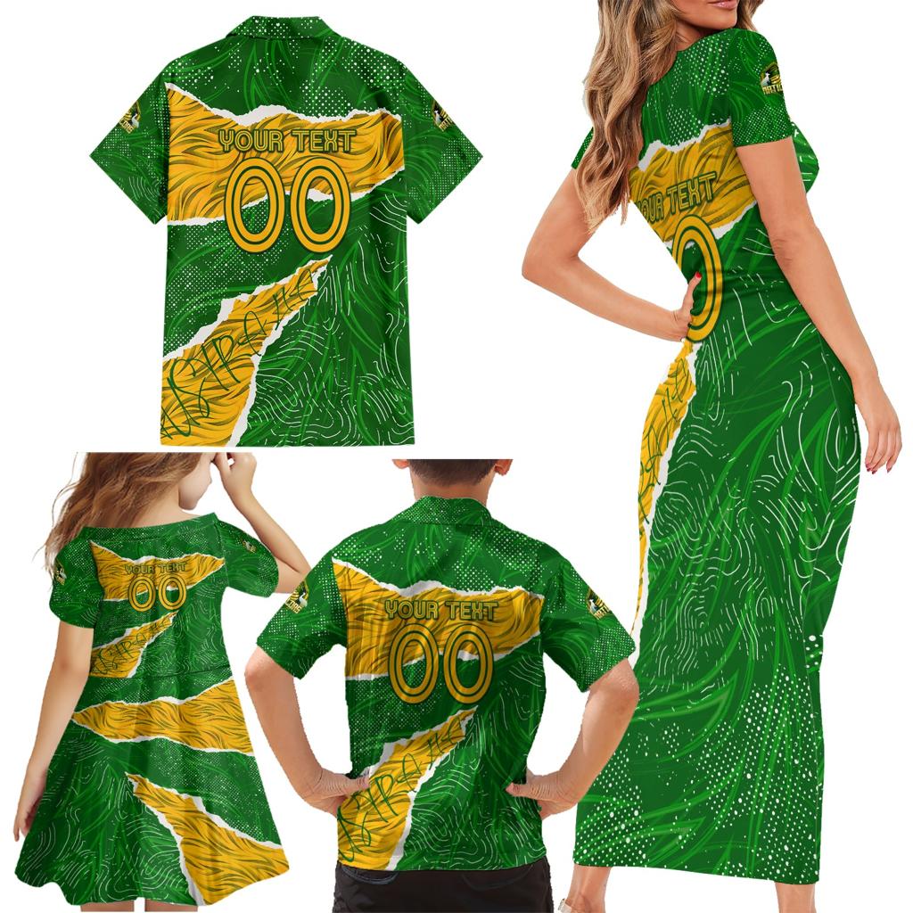 Personalised Matildas Family Matching Short Sleeve Bodycon Dress and Hawaiian Shirt Australia Soccer Fingerprint