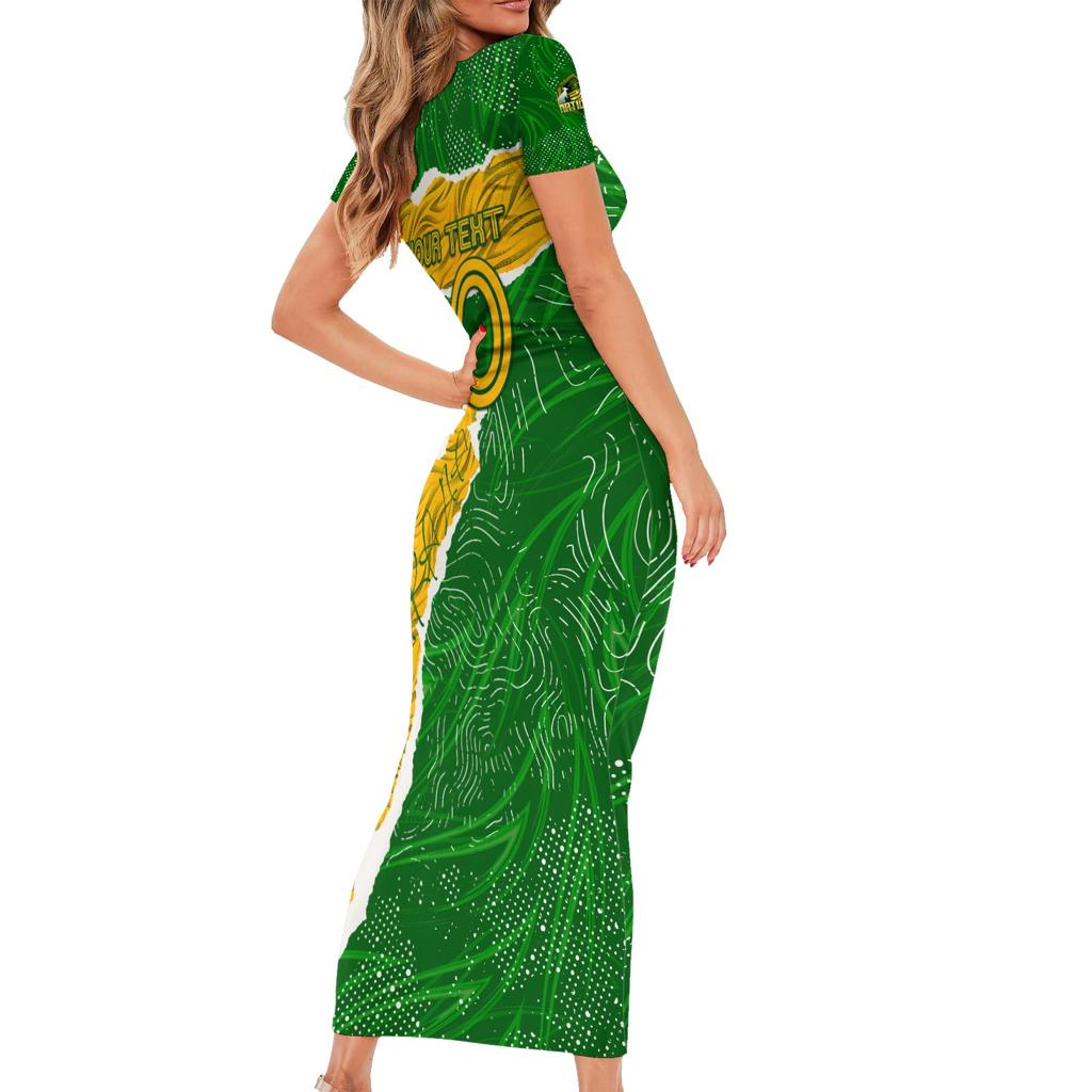 Personalised Matildas Family Matching Short Sleeve Bodycon Dress and Hawaiian Shirt Australia Soccer Fingerprint