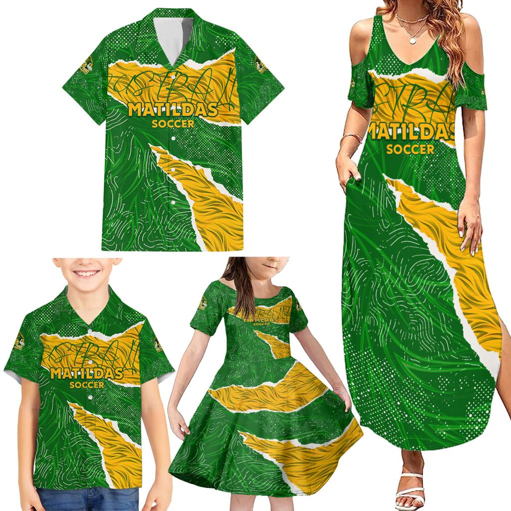 Personalised Matildas Family Matching Summer Maxi Dress and Hawaiian Shirt Australia Soccer Fingerprint