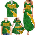 Personalised Matildas Family Matching Summer Maxi Dress and Hawaiian Shirt Australia Soccer Fingerprint
