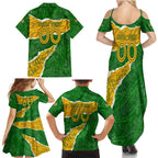 Personalised Matildas Family Matching Summer Maxi Dress and Hawaiian Shirt Australia Soccer Fingerprint