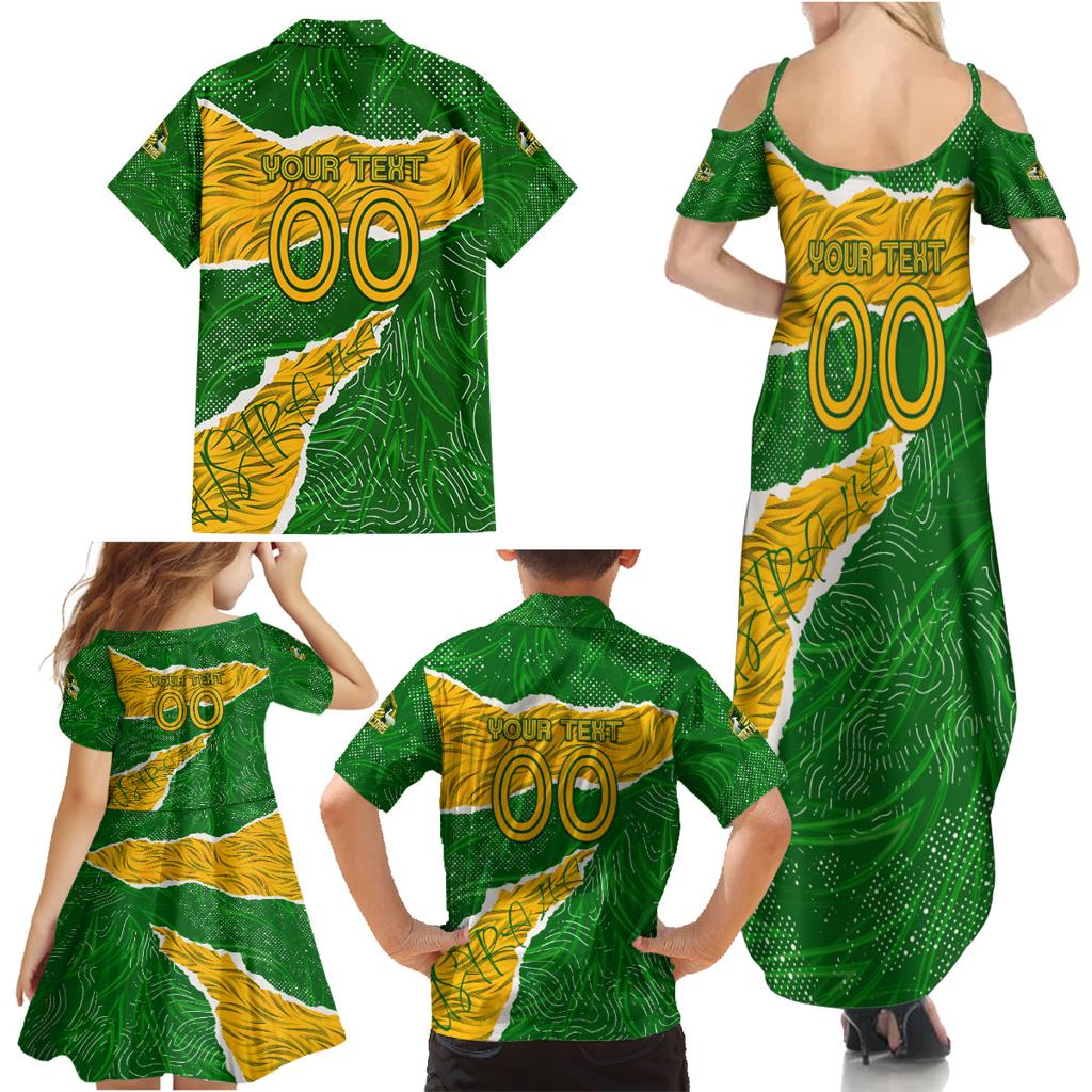 Personalised Matildas Family Matching Summer Maxi Dress and Hawaiian Shirt Australia Soccer Fingerprint