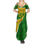 Personalised Matildas Family Matching Summer Maxi Dress and Hawaiian Shirt Australia Soccer Fingerprint