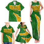 Personalised Matildas Family Matching Tank Maxi Dress and Hawaiian Shirt Australia Soccer Fingerprint