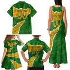 Personalised Matildas Family Matching Tank Maxi Dress and Hawaiian Shirt Australia Soccer Fingerprint