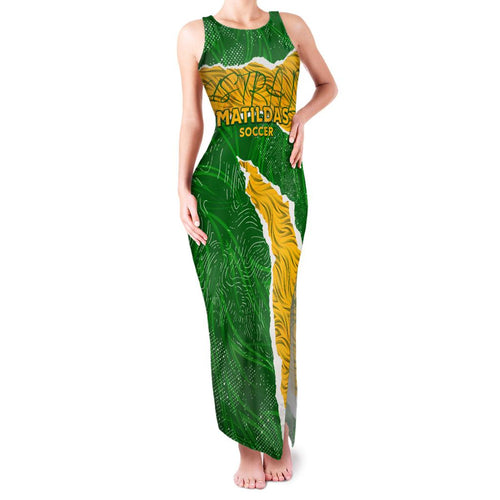 Personalised Matildas Family Matching Tank Maxi Dress and Hawaiian Shirt Australia Soccer Fingerprint