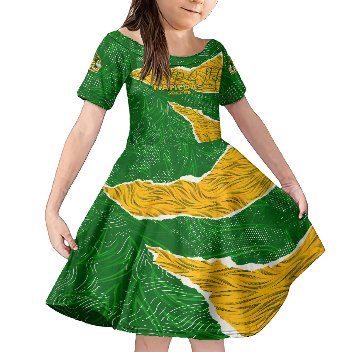 Personalised Matildas Kid Short Sleeve Dress Australia Soccer Fingerprint