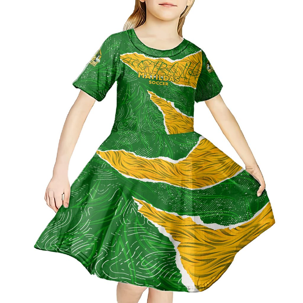 Personalised Matildas Kid Short Sleeve Dress Australia Soccer Fingerprint