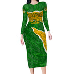 Personalised Matildas Long Sleeve Bodycon Dress Australia Soccer Fingerprint