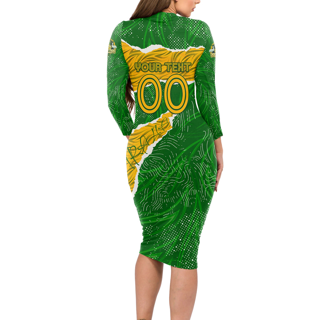 Personalised Matildas Long Sleeve Bodycon Dress Australia Soccer Fingerprint
