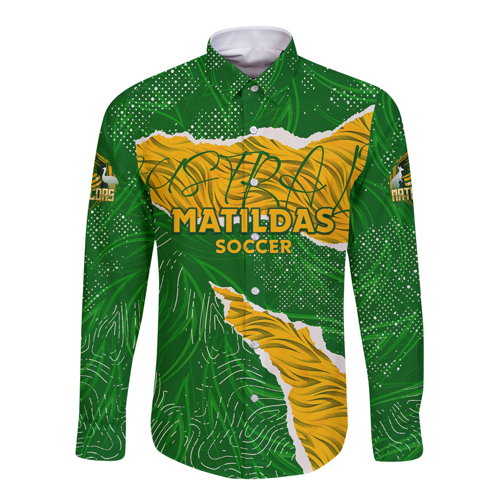 Personalised Matildas Long Sleeve Button Shirt Australia Soccer Fingerprint