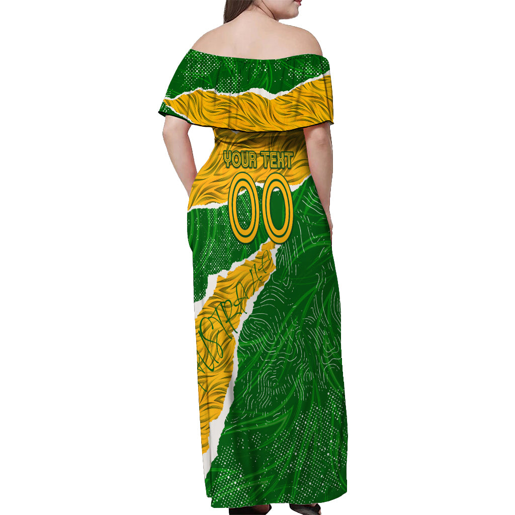 Personalised Matildas Off Shoulder Maxi Dress Australia Soccer Fingerprint