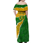 Personalised Matildas Off Shoulder Maxi Dress Australia Soccer Fingerprint