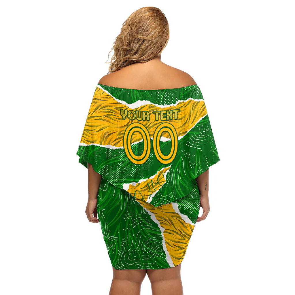 Personalised Matildas Off Shoulder Short Dress Australia Soccer Fingerprint
