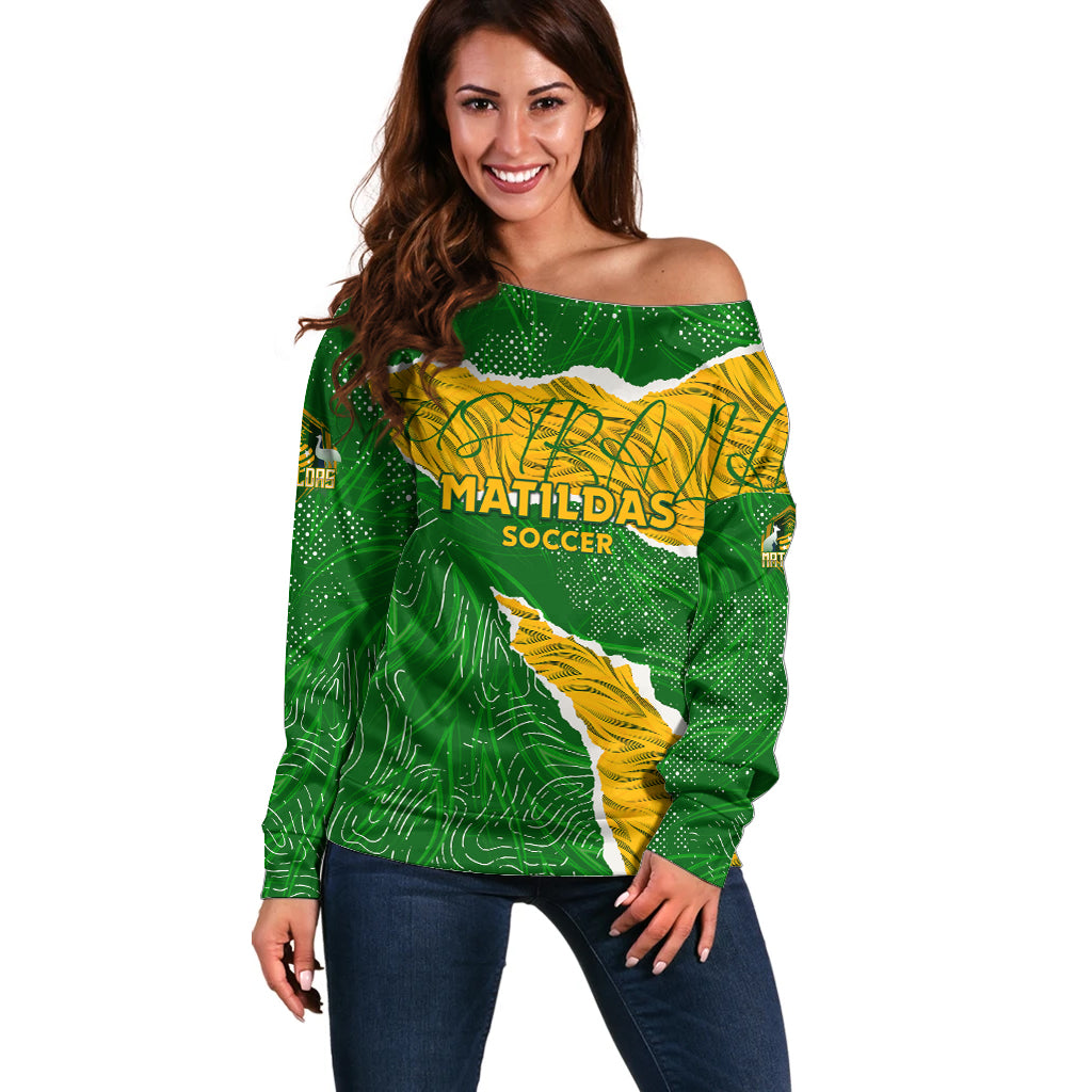 Personalised Matildas Off Shoulder Sweater Australia Soccer Fingerprint