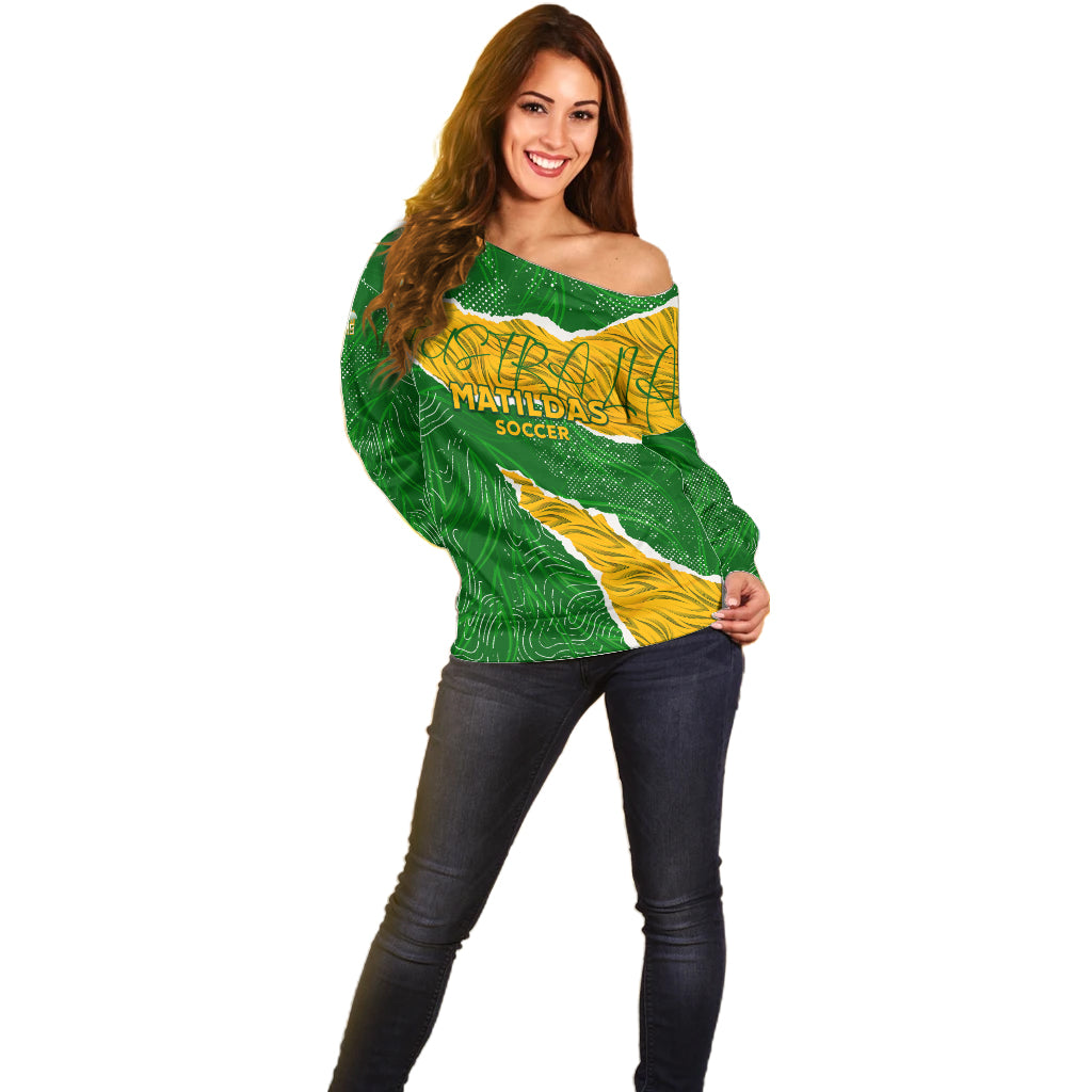 Personalised Matildas Off Shoulder Sweater Australia Soccer Fingerprint