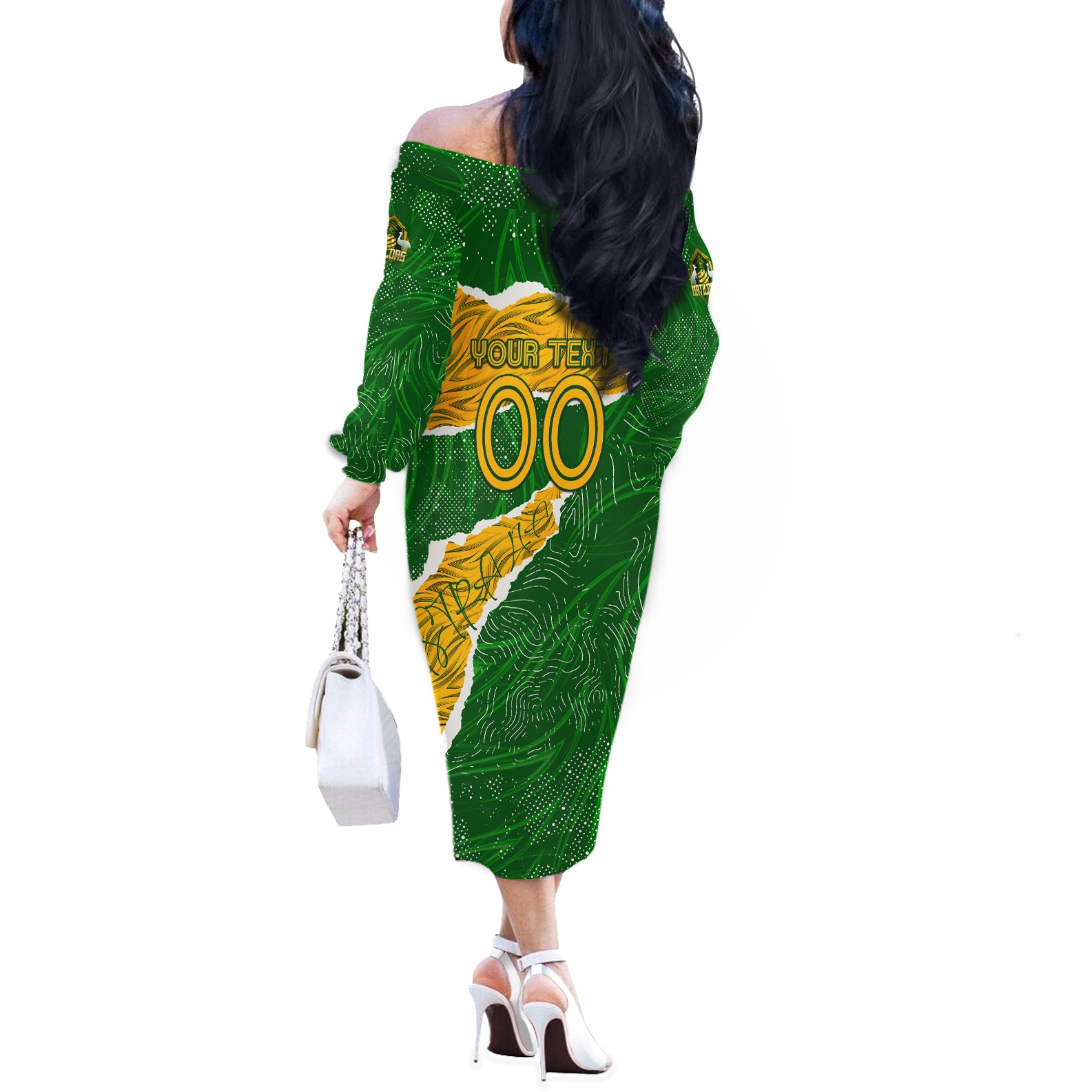 Personalised Matildas Off The Shoulder Long Sleeve Dress Australia Soccer Fingerprint