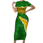 Personalised Matildas Short Sleeve Bodycon Dress Australia Soccer Fingerprint