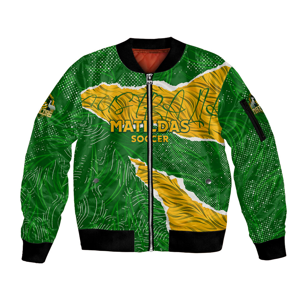 Personalised Matildas Sleeve Zip Bomber Jacket Australia Soccer Fingerprint
