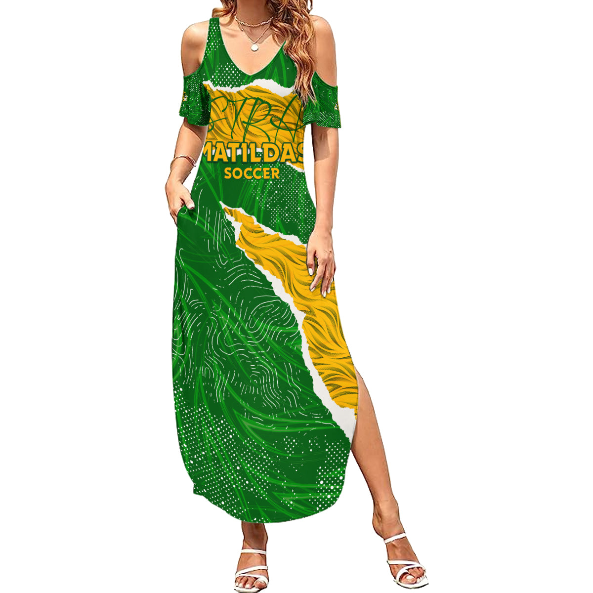 Personalised Matildas Summer Maxi Dress Australia Soccer Fingerprint