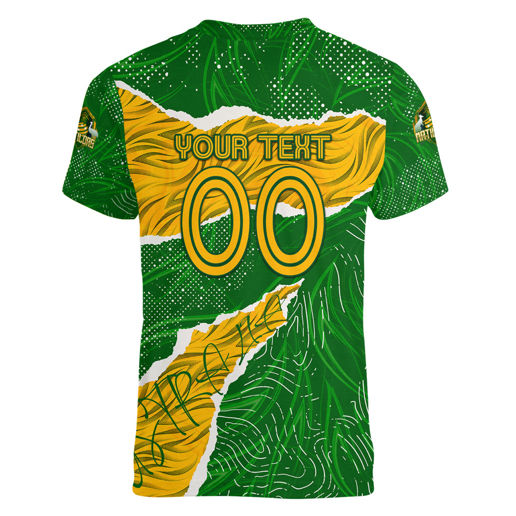 Personalised Matildas Women V-Neck T-Shirt Australia Soccer Fingerprint