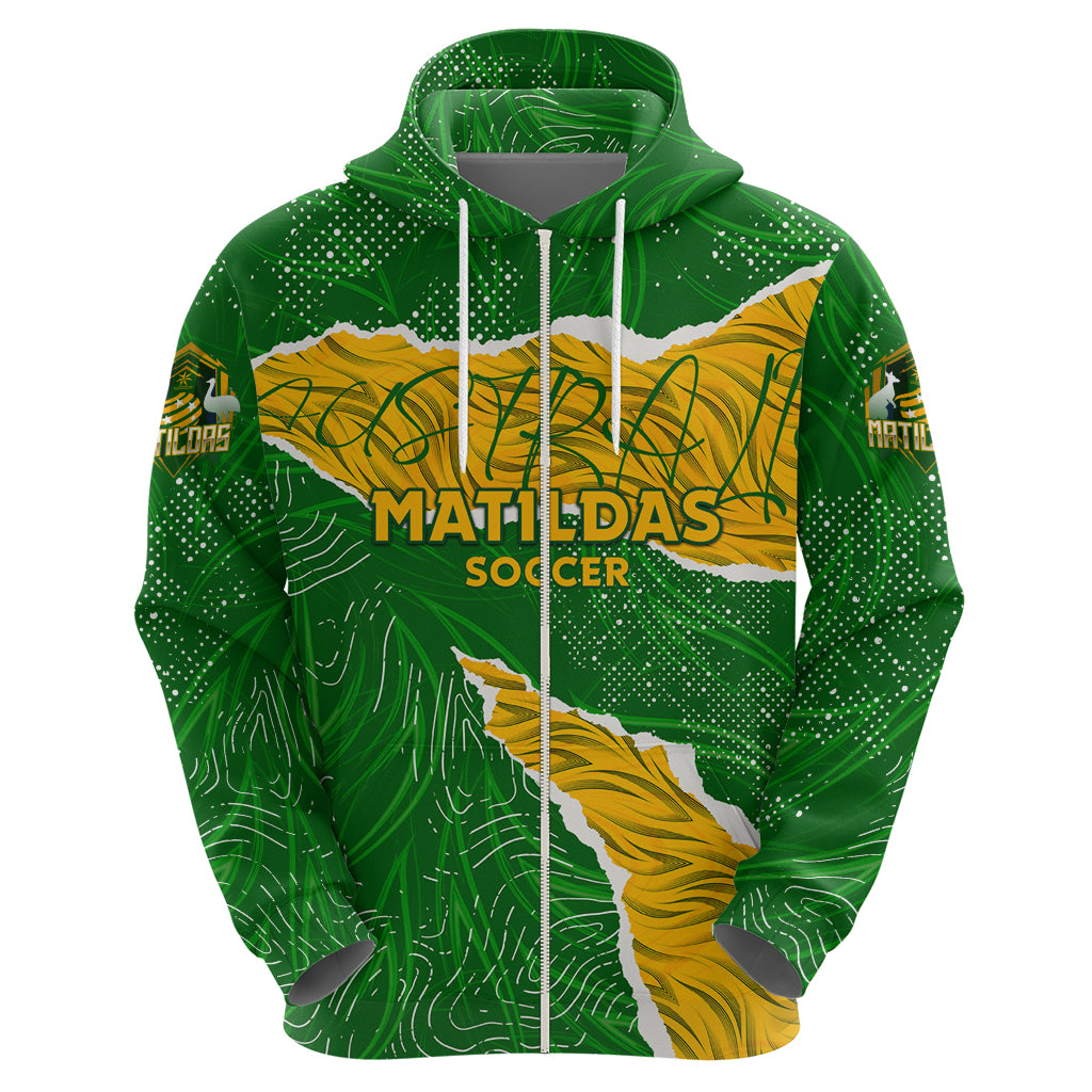 Personalised Matildas Zip Hoodie Australia Soccer Fingerprint