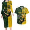 Personalised Matildas Mascot Couples Matching Long Sleeve Bodycon Dress and Hawaiian Shirt Australia Football Topographic