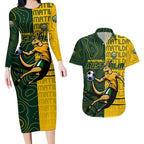 Personalised Matildas Mascot Couples Matching Long Sleeve Bodycon Dress and Hawaiian Shirt Australia Football Topographic