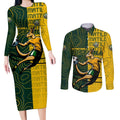 Personalised Matildas Mascot Couples Matching Long Sleeve Bodycon Dress and Long Sleeve Button Shirt Australia Football Topographic