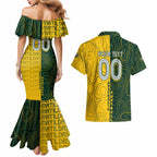 Personalised Matildas Mascot Couples Matching Mermaid Dress and Hawaiian Shirt Australia Football Topographic