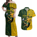 Personalised Matildas Mascot Couples Matching Off Shoulder Maxi Dress and Hawaiian Shirt Australia Football Topographic